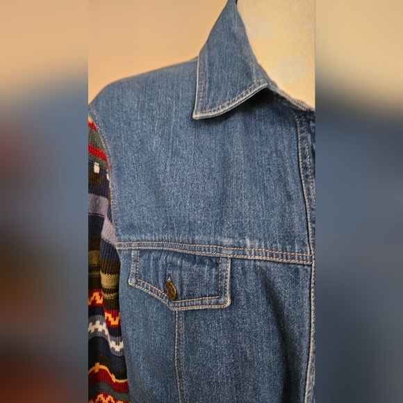 Vintage KORET Jean shirt/jacket with Knit wool printed sleeves and back. Size M - Picture 4 of 11